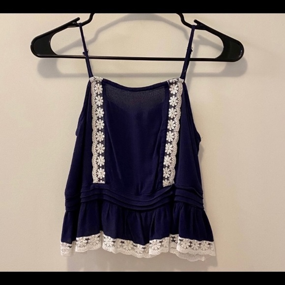 Lulus crop top navy an white lace  adjustable strap flowing tank top shirt xl - Picture 3 of 6